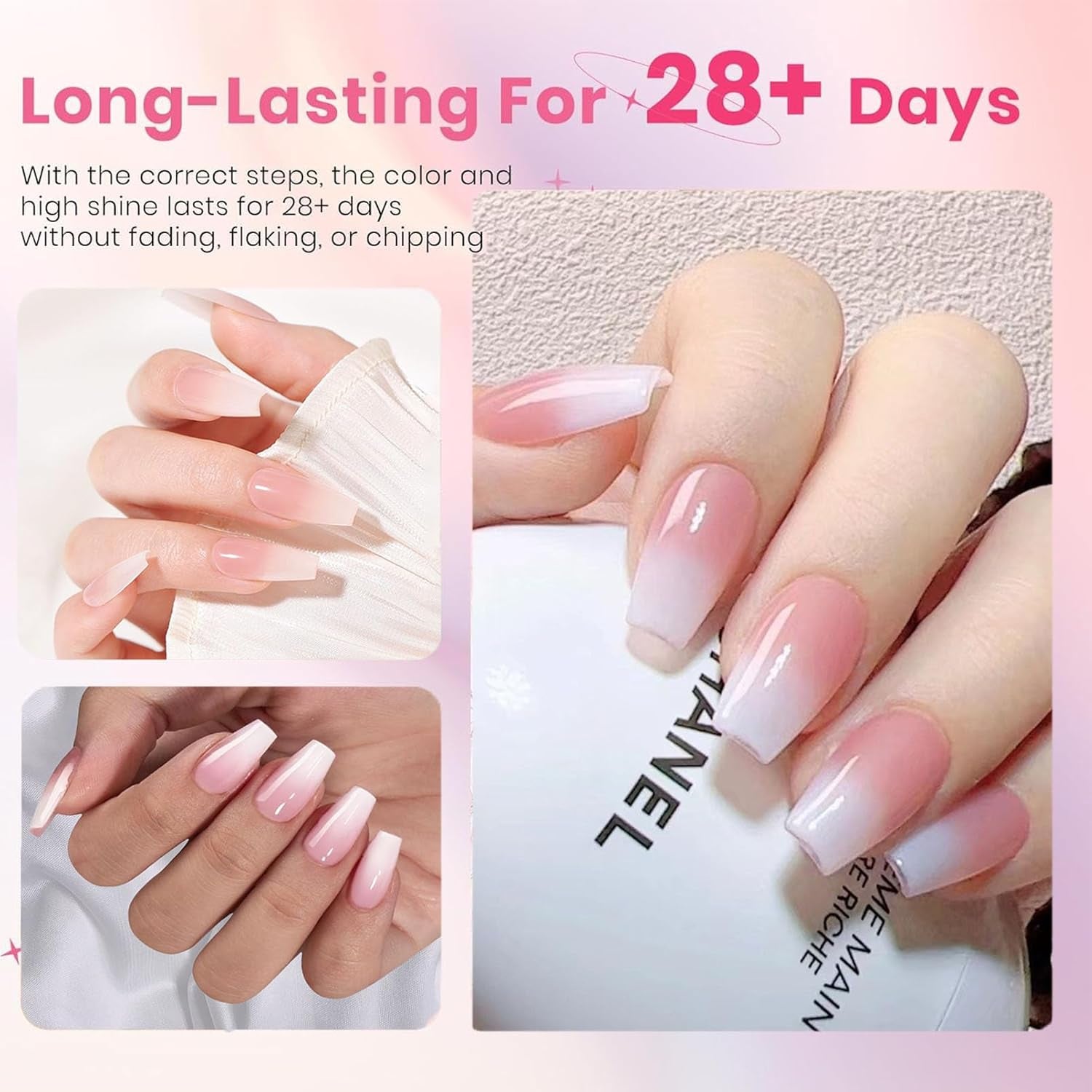 Kit 150 bucăți unghii false gradient - 5 culori design ombre unghii artificiale autoadezive - acoperire completă pentru femei și fete - unghii false lucioase pentru manichiură DIY (pătrat)