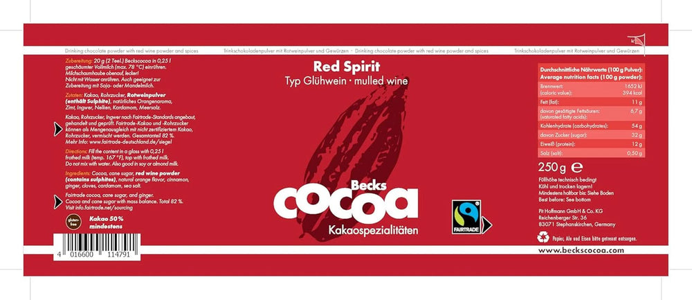 Red Spirit, finissimo cacao aromatizzato al vino rosso, 250 grammi di cacao e cioccolata calda Naty Shop