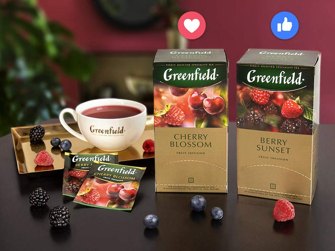 Greenfield Cherry Blossom, hibiscus, măceșe, mere, zmeură, mure, pliculețe de ceai (2G X 25), 50G