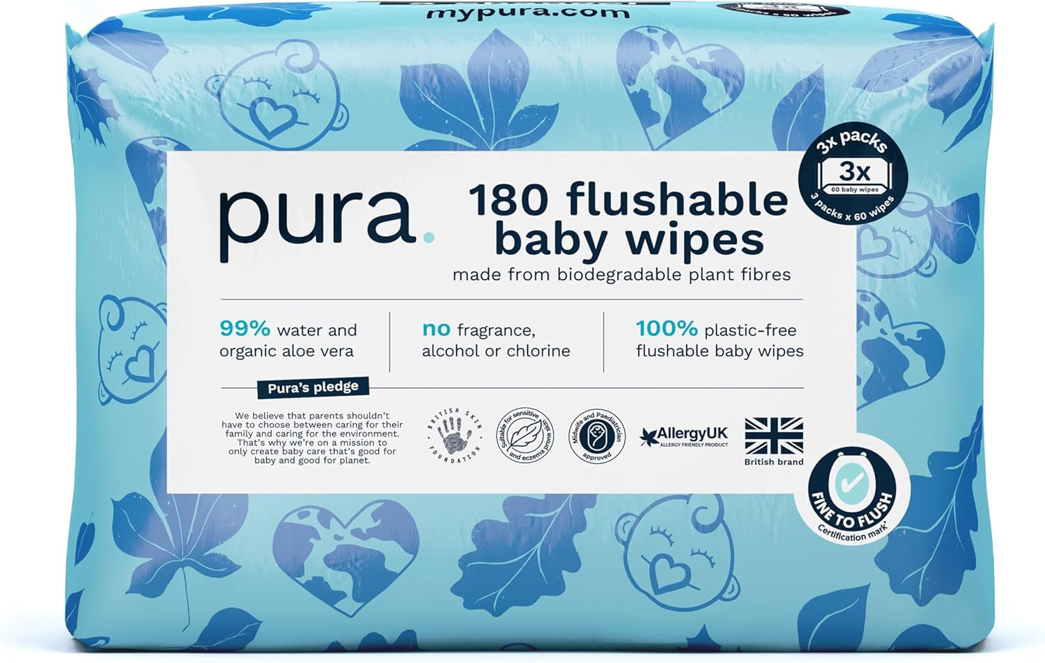 Salviette usa e getta ecologiche per la pelle sensibile del bambino 70 salviette (1 confezione) 99% acqua 100% senza plastica per pelle sensibile incline all'eczema Neonato biodegradabile Vegan