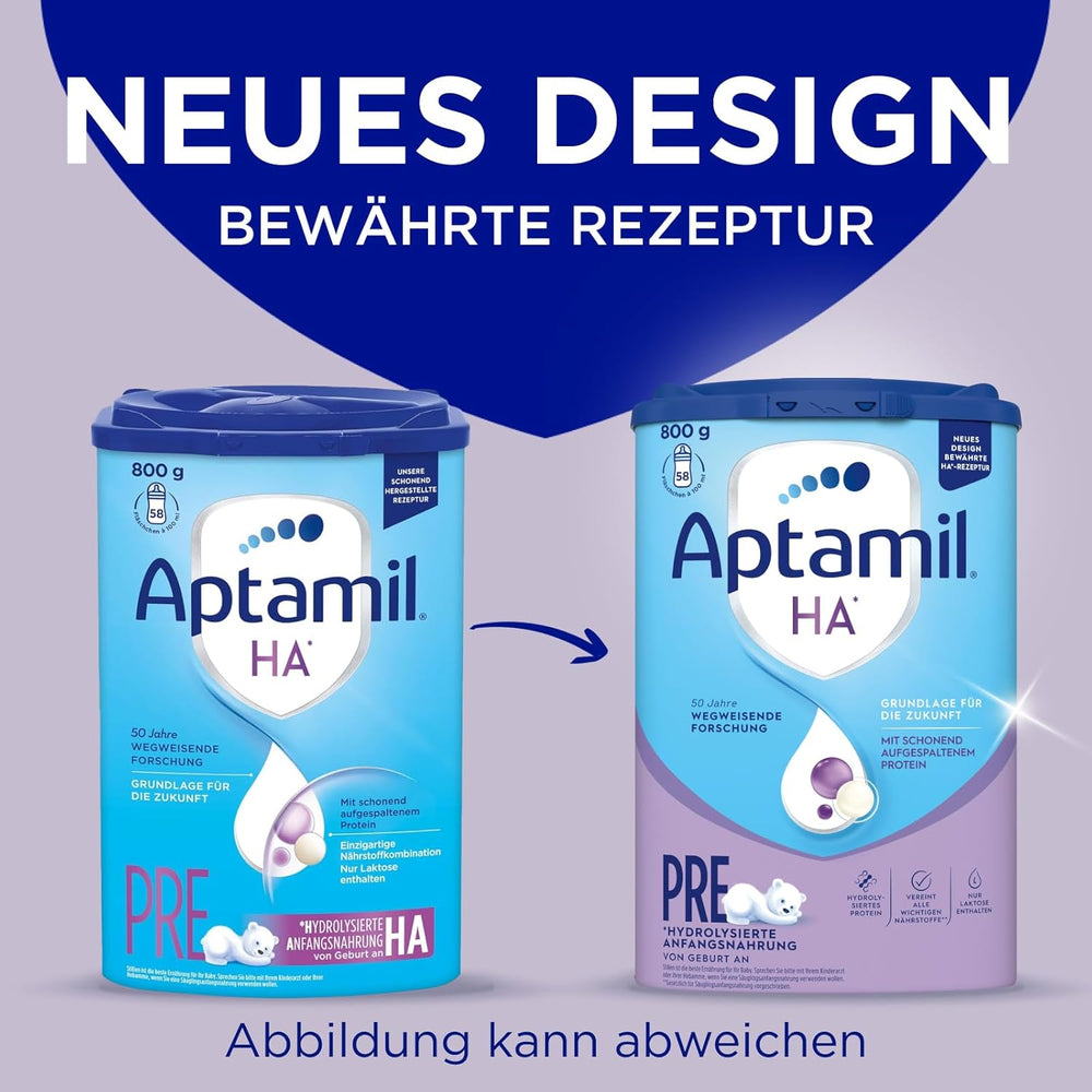 Aptamil HA PRE – Anfangsmilch von Geburt an, Mit DHA, Nur Lactose, Ohne Palmöl, Babynahrung, Milchpulver, 1x 800 g
