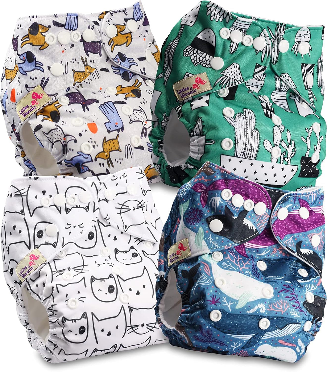 Littles and Bloomz FLP2-0406 Pannolino riutilizzabile con clip standard, 4 pannolini