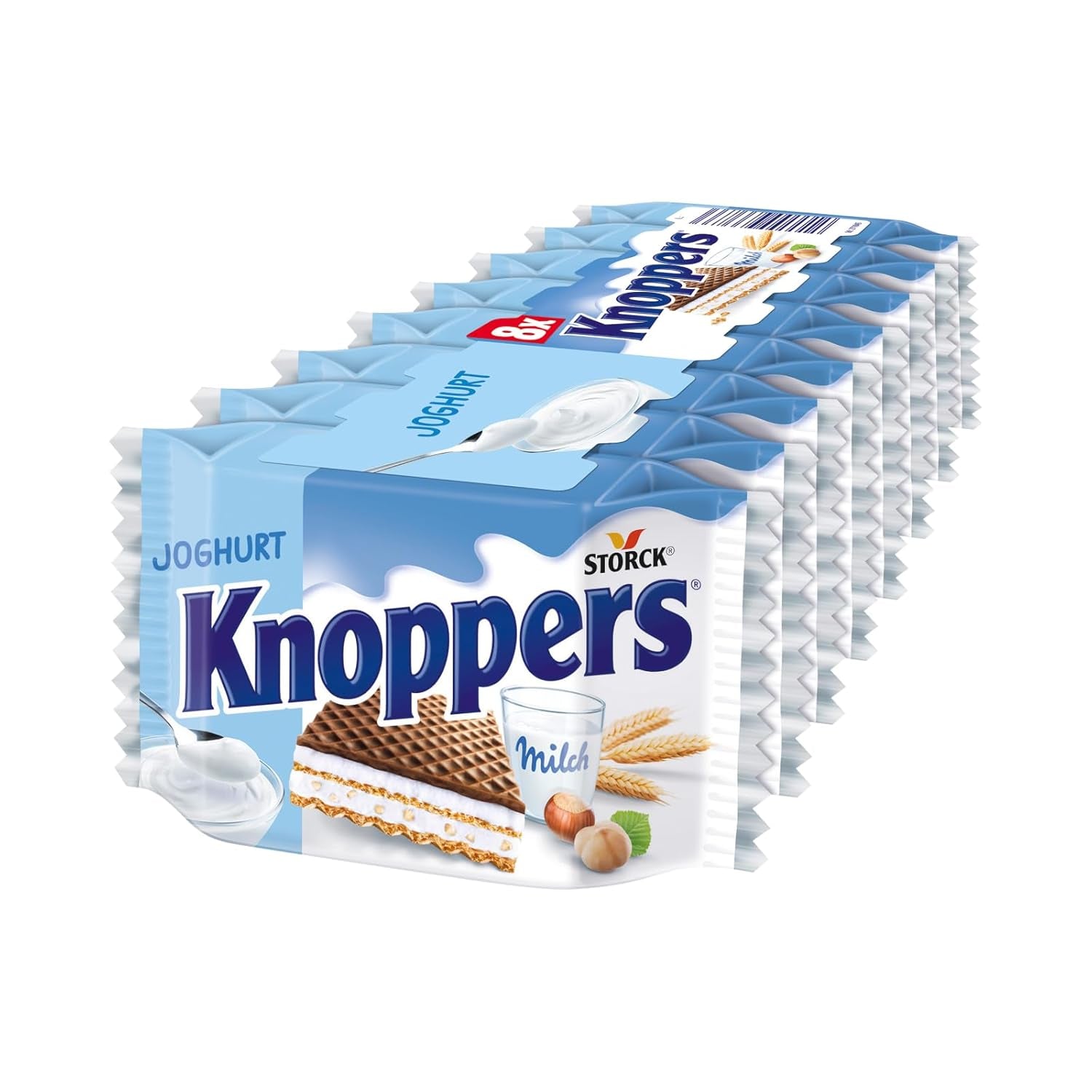Knoppers Bianchi e Neri – 8 x 25g – Fette di wafer ripiene di wafer al cacao fondente, pezzetti di biscotti neri, crema al latte e torrone