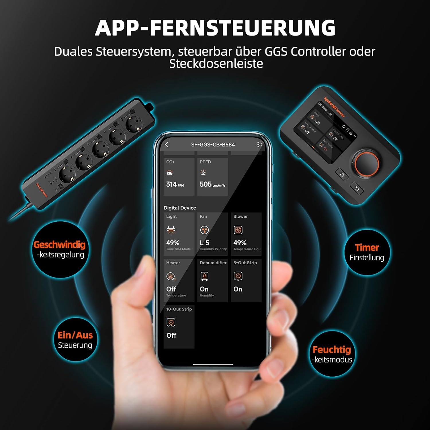 Deumidificatore SPIDER FARMER, Deumidificatore per piante da 12 litri con controllo dell'umidità, controllo tramite app, funzione timer 24 ore per tende da coltivazione, deumidificatore elettrico per giardini interni, appartamenti e scantinati