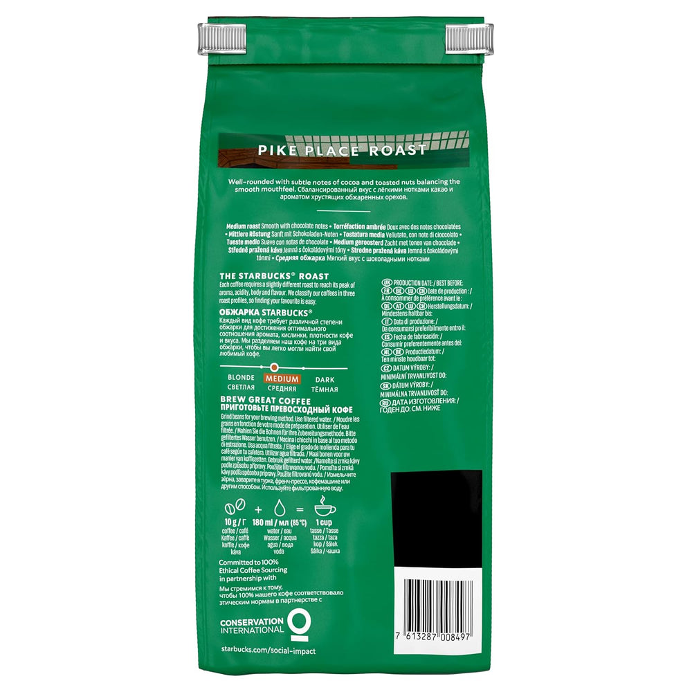 STARBUCKS Pike Place Roast, Mittlere Röstung, Ganze Kaffeebohnen 450g (4er Pack)