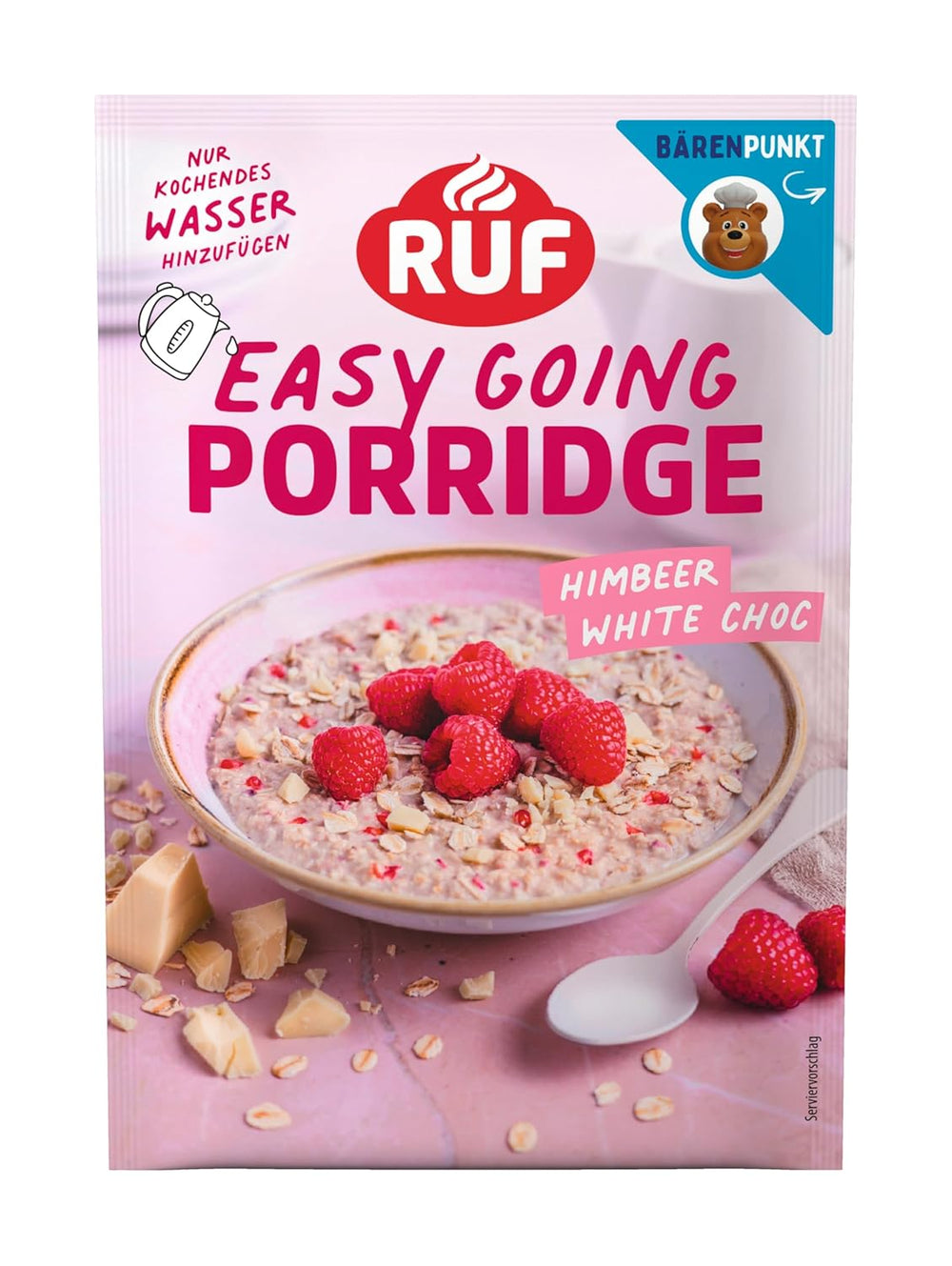 Farina d'avena istantanea RUF con fragole e vaniglia, un pasto estivo con avena pronto in 3 minuti, 1 busta x 65g