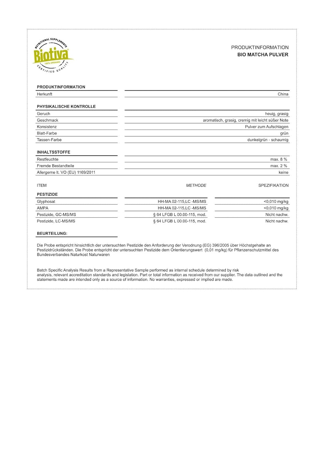 Ceai Matcha Bio 100 g - Pudră Matcha originală - Smoothie-uri cu ceai latte - Matcha bio de cea mai înaltă calitate din Japonia - Îmbuteliat și controlat în Germania - Biotiva