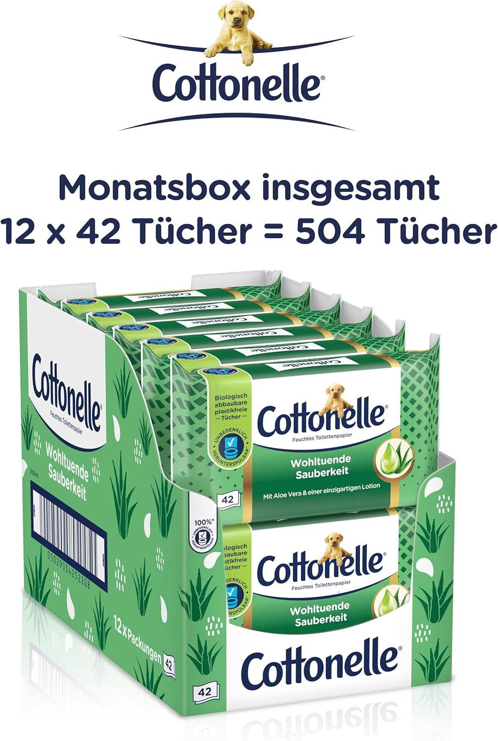 Șervețele umede, Curățenie binefăcătoare, Cu loțiune prebiotică, Biodegradabilă, Fără plastic, Reînchizibilă, 12 X 42 șervețele umede