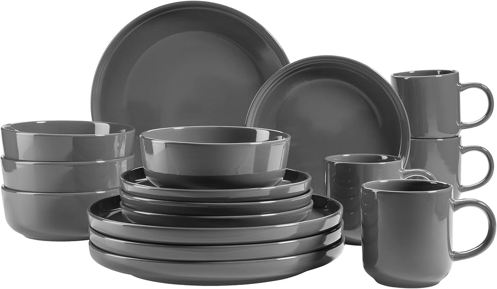 MÄSER 931961 Serie Alenia, Geschirr Set Für 4 Personen in Modernem Skandinavischem Design, 16-Teiliges Kombiservice Aus Keramik in Schwarz, Steinzeug Seturi vesela masa Naty Shop Grau
