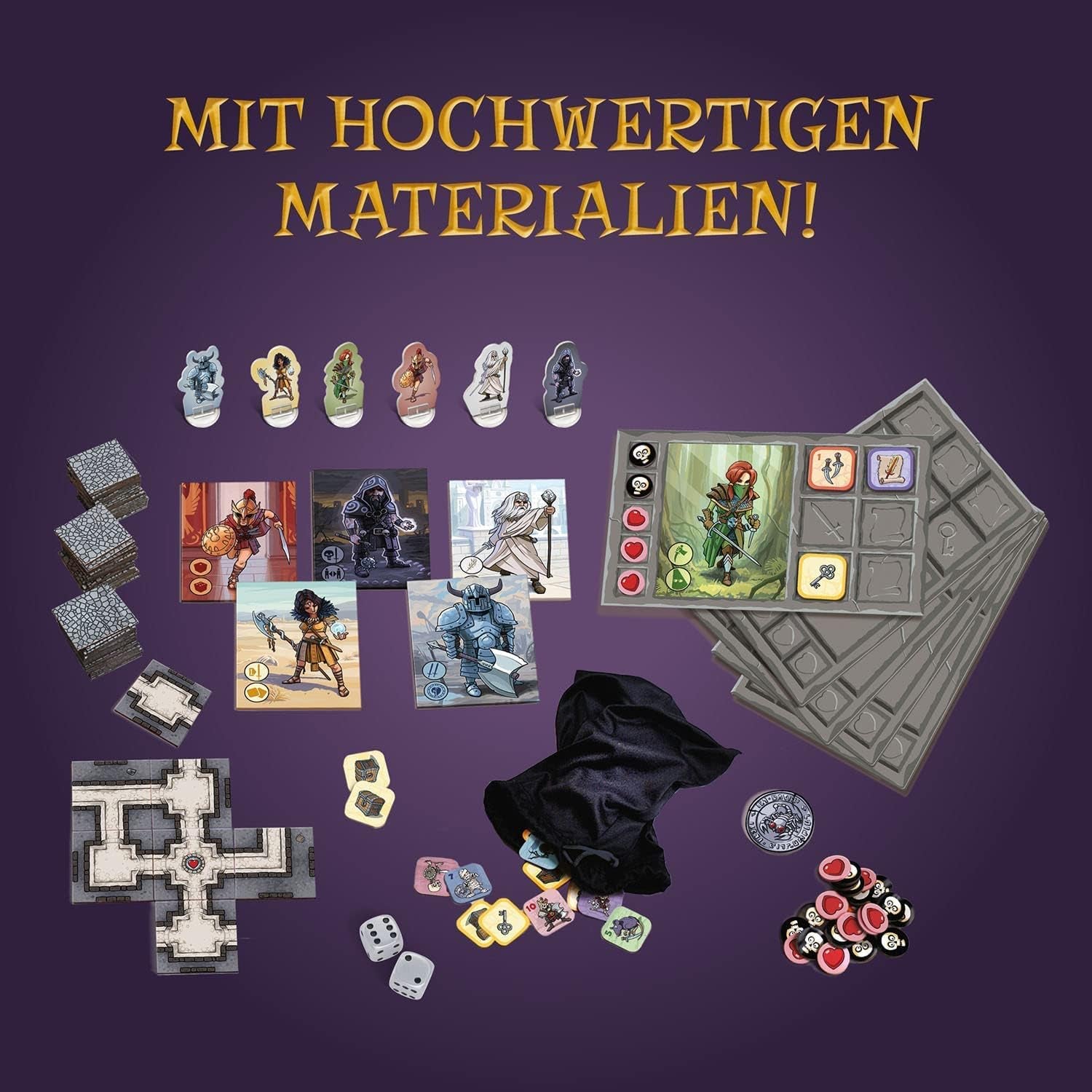 Kosmos 682286 Karak - Inizia l'avventura, gioco avvincente per bambini dai 7 anni in su, 2-5 giocatori, gioco di avventure fantasy, gioco da tavolo con dadi, istruzioni in tedesco, grigio