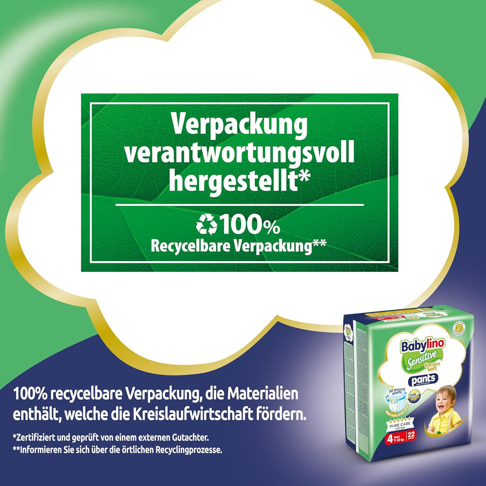 Pannolini Sensitive Cotton Soft, taglia 4, Pantaloni Maxi (7-13 kg), 22 pezzi