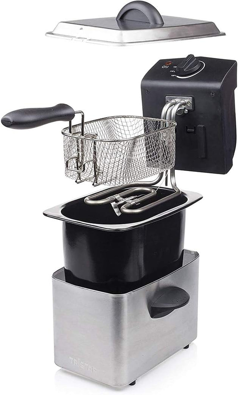 Friggitrice Tristar in acciaio inox - Con capacità di 2 litri, funzione zona fredda e termostato regolabile fino a 190°C, FR-6919, argento Elettrodomestici Naty Shop
