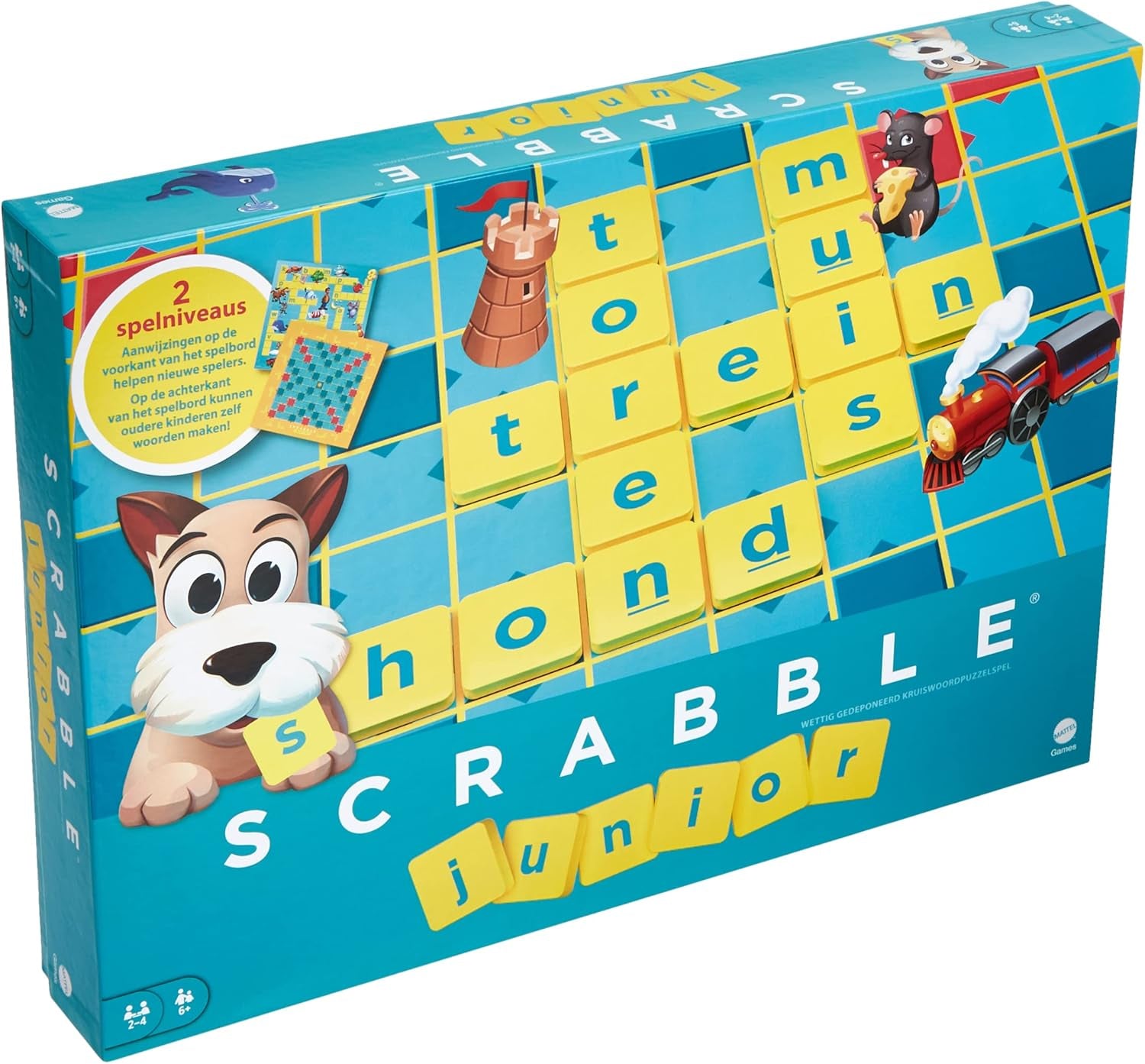 Mattel Games Scrabble Junior - Joc de cuvinte și joc pentru copii, Joc de societate potrivit pentru 2-4 copii cu vârsta de 6 ani și peste, Designul poate varia, Versiune germană, Y9670