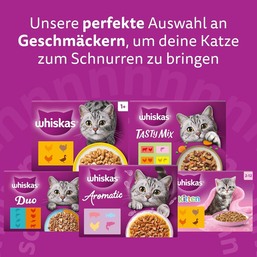 Hrană umedă pentru pisici Whiskas Junior Classic Selection în sos, 48 de pliculețe, 12 x 85 g (pachet de 4) – Hrană umedă de înaltă calitate pentru pisici în creștere, de la 2 la 12 luni