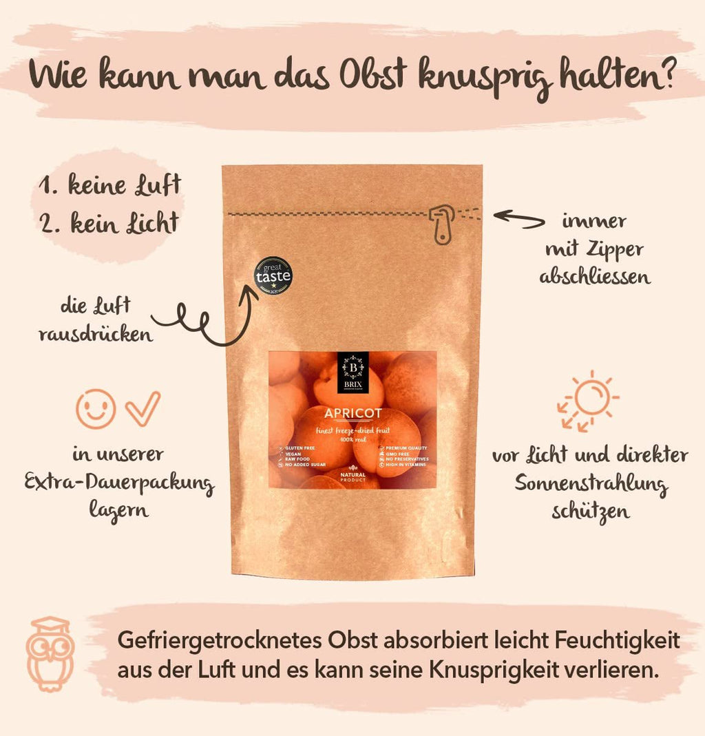 Caise liofilizate BRIX | Caise naturale, uscate 85 g | Premiul Great Taste pentru fructe uscate, uscate | Fără OMG, fără gluten, vegan, vitamine conservate Produse deshidratate Naty Shop