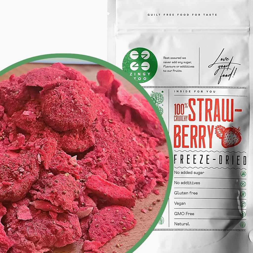 Căpșuni liofilizate | Fructe liofilizate Liofilizate | Fructe uscate fără zahăr Fructe uscate | Căpșuni uscate Liofilizate | Fructe liofilizate (90g) Produse deshidratate Naty Shop Căpșuni mărunțite 300G