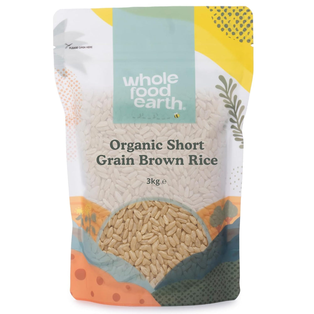Riso integrale biologico a grani corti Wholefood Earth 3 kg Non OGM Fonte vegana di fibre da agricoltura biologica controllata