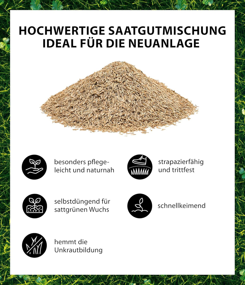 Dehner Saatgut Rasensamen, Mikroklee-Rasen, Hochwertige Saatgutmischung, Selbstdüngend/Selbstkeimend, 625 G, Für Ca. 25 M², Natur
