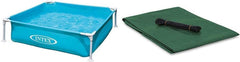 Piscină mini pentru copii, albastră, 122 x 122 x 30 cm și prelată Windhager, prelată pentru nisip de 4 m, prelată pentru nisip cu ochiuri metalice și șnur elastic, mică, 180 g/m² 1,4 x 1,4 m, verde, 07046