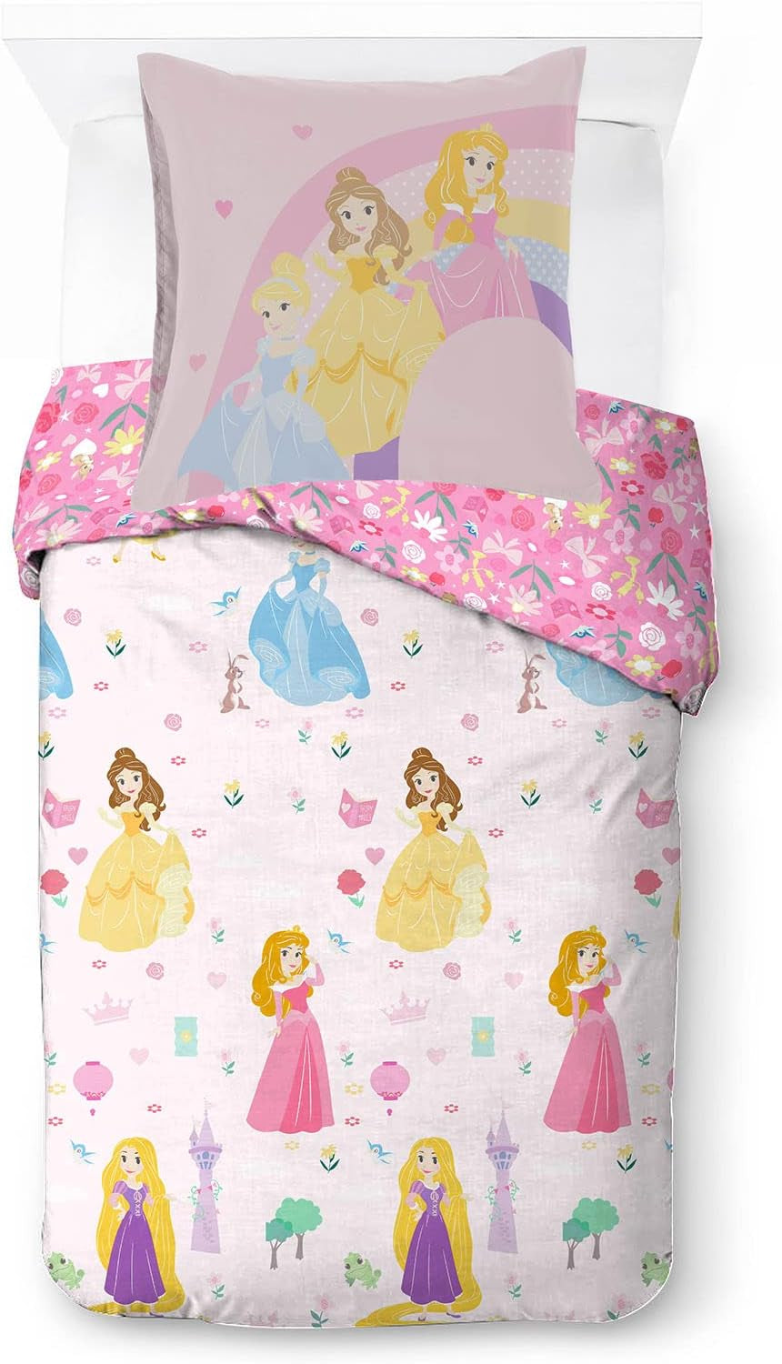 Biancheria da letto per bambini, Personaggi Disney, 100% cotone Biancheria da letto per bambini Naty Shop Bianco 140X200/65X65 (2 Pezzi)