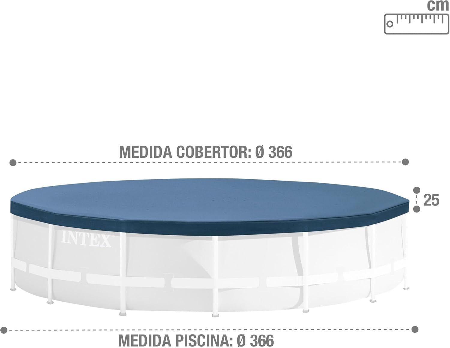 Copertura per piscina rotonda Intex 28031 - Copertura per piscina - Ø 366 cm - Per piscine con telaio in metallo e prismatizzato, Blu scuro