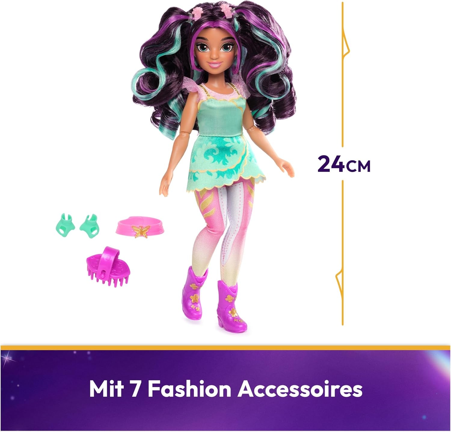 Unicorn Academy Ankleidepuppe Ava - die Originalpuppe zur beliebten Netflix-Serie, 24 cm groß und mit 7 Accessoires für fantasievolles Rollenspiel, für Kinder ab 4 Jahren
