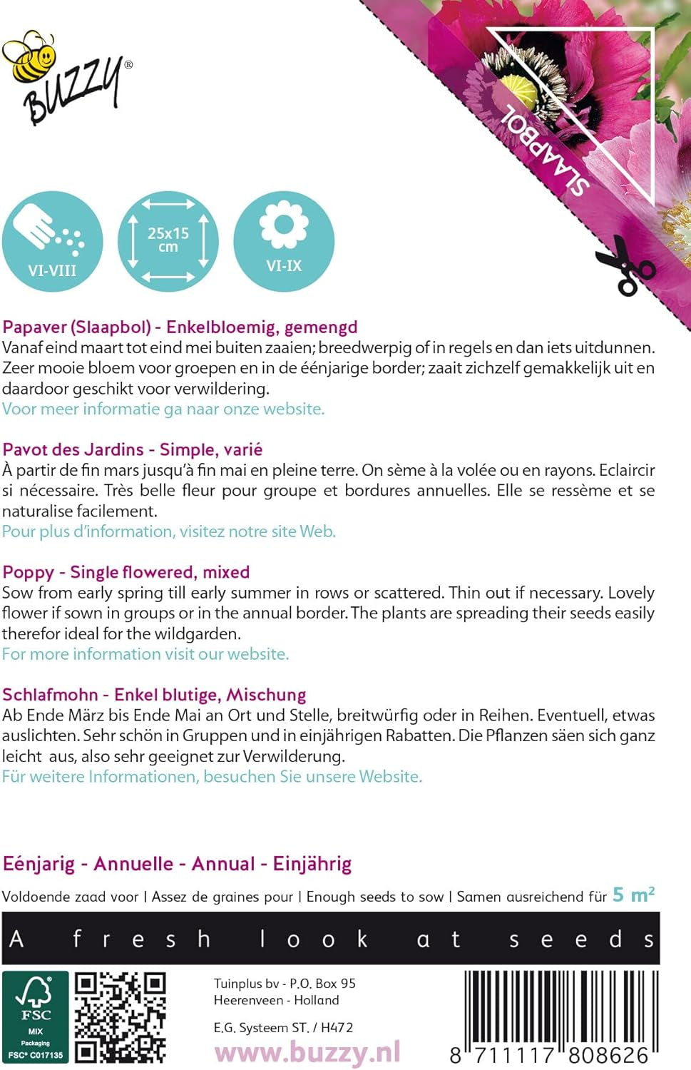 Fiori di papavero Buzzy Mix di papaveri Somniferum