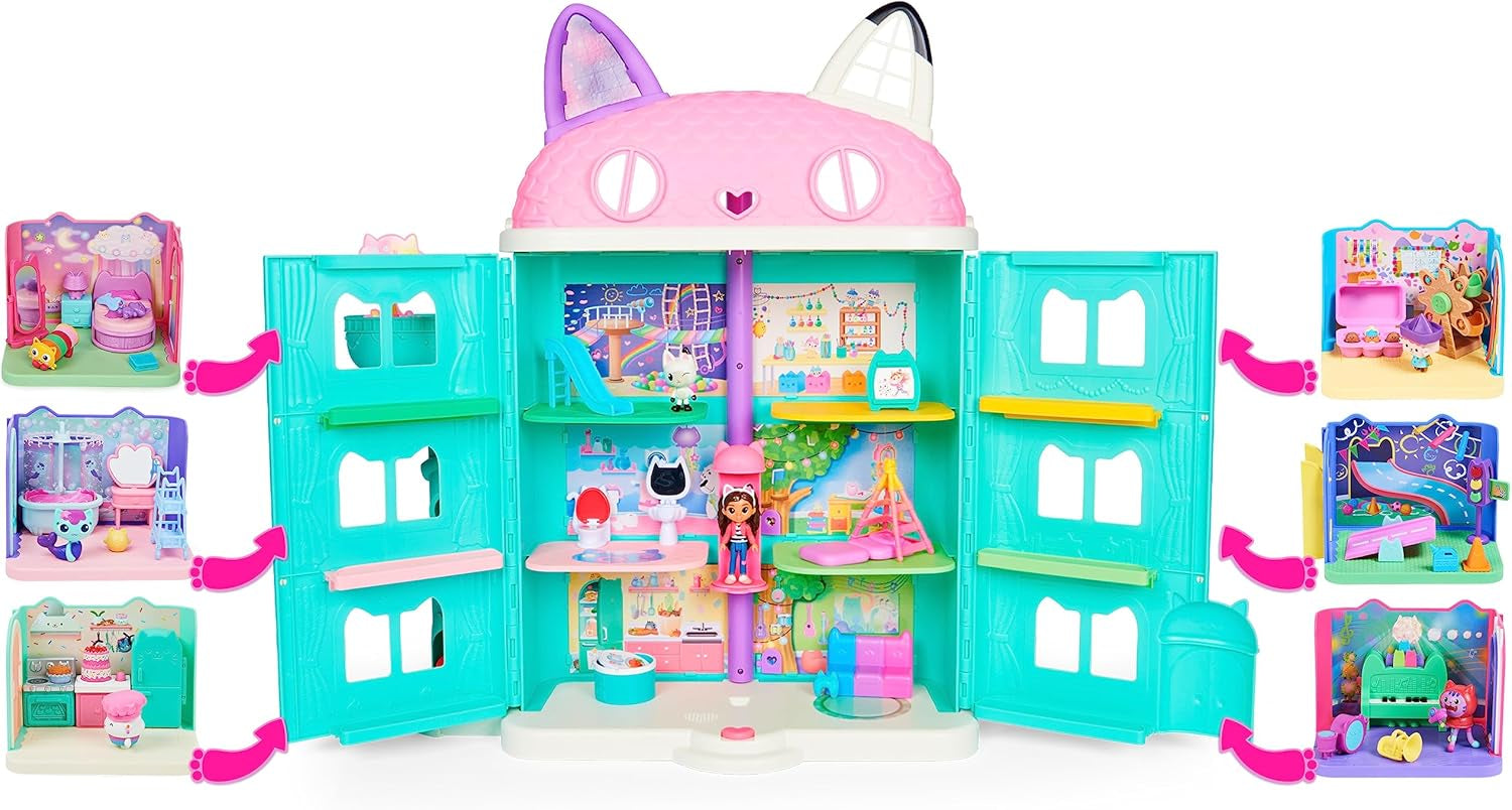 Gabby's Dollhouse Deluxe Room, cameră de joacă Purr-Ific, cameră de joacă cu mașină de jucărie Carlita, 2 piese de mobilier și 2 cutii surpriză cu accesorii, potrivită pentru copii de 3 ani și peste Casute de papusi Naty Shop