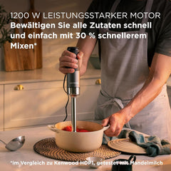 Kenwood Triblade XL Pro Stabmixer HBM80.322BK, 1200W, velocità variabile, Edelstahl(Pürierfuß), Schneebesen, Emulgieraufsatz, 500Ml Zerkleiner, 700 & 250Ml Becher, Spülmaschinenfeste Teile Bucatarie Naty Shop