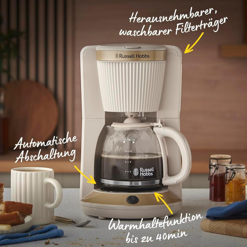 Espressor Russell Hobbs Brontë Stone cu filtru [1,25 l, 1100 W] (tehnologie de preparare WhilTech, sistem anti-picurare, placă de încălzire, carafă de sticlă, indicator al nivelului apei, funcție pauză și turnare) Espressor 26781-56