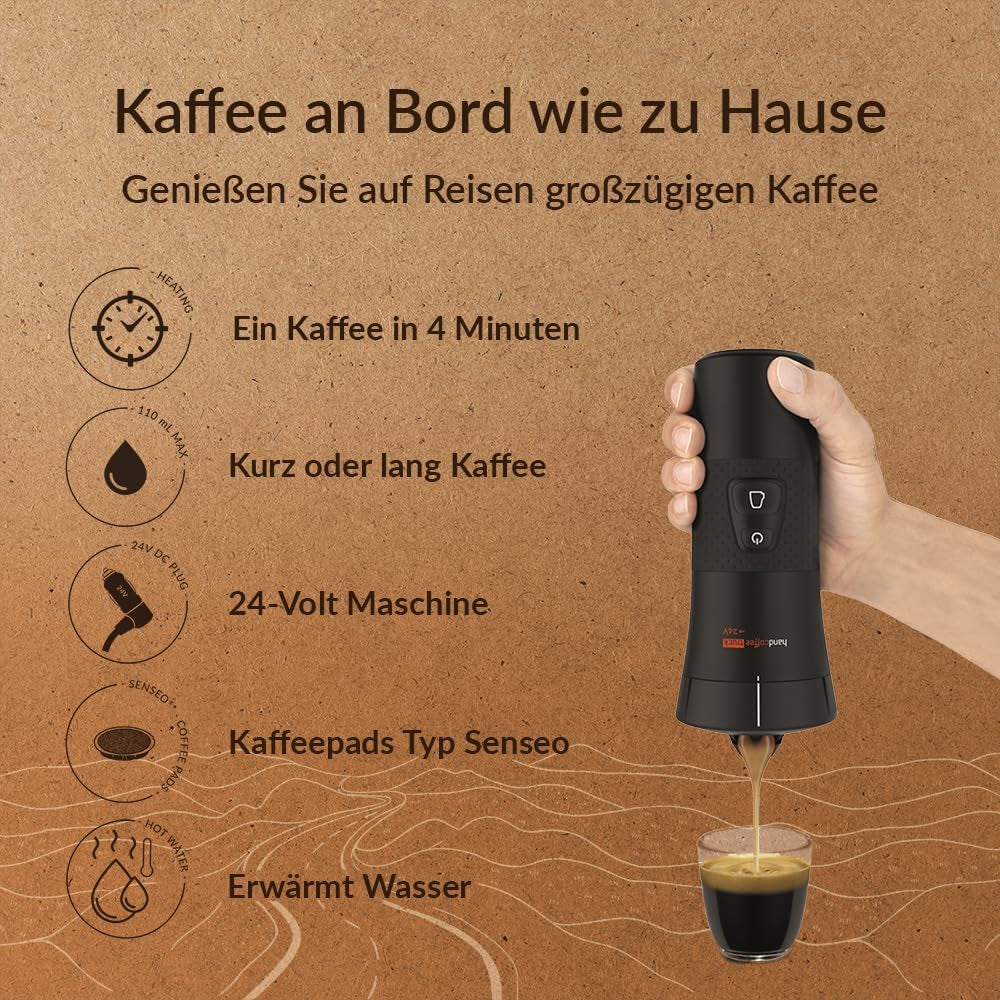 Handpresso - Handcoffee Truck 21010 | Espressor cu capsule Senseo pentru camioane 24V | Espressor pentru camion 24V, Espressor cu capsule de călătorie | Espressor pentru camion 24V pentru călătorii