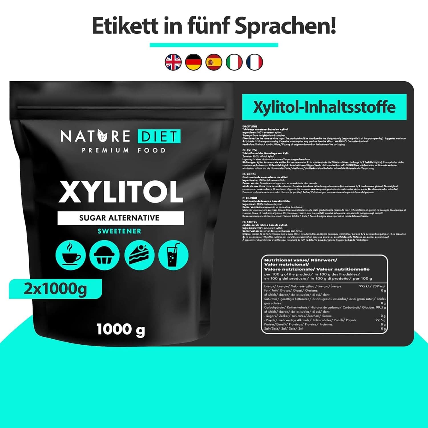 Nature Diet Xilitolo, 1 Kg Dolcificanti Naty Shop