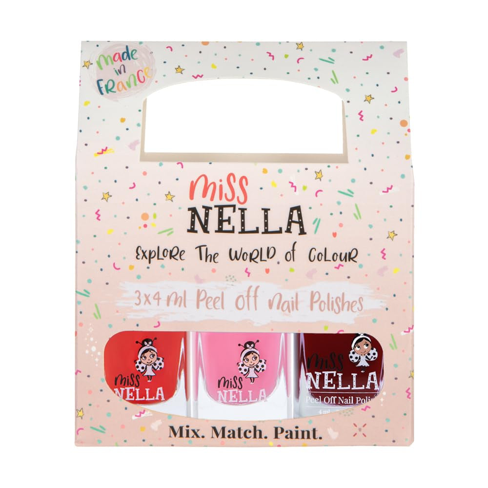 Set di smalti glitterati da 4 pezzi della collezione Miss Nella Magic: rosa, rosso, oro e blu, smalto rimovibile speciale per bambini, non tossico, a base d'acqua, inodore
