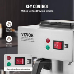 VEVOR Espressor comercial cu filtru pentru 12 căni, espressor cu 3 carafe de sticlă și 3 plăci de încălzire, espressor din oțel inoxidabil cu alimentare automată cu apă, pentru restaurante, birouri, cafenele