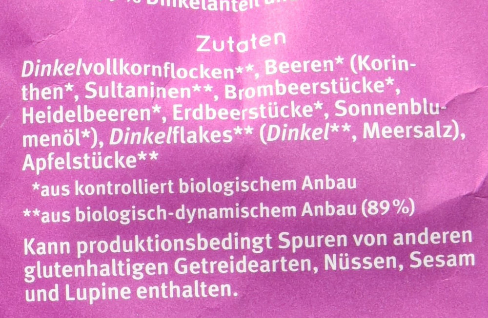 Muesli Hof al gusto di frutti di bosco, non zuccherato, 425 g