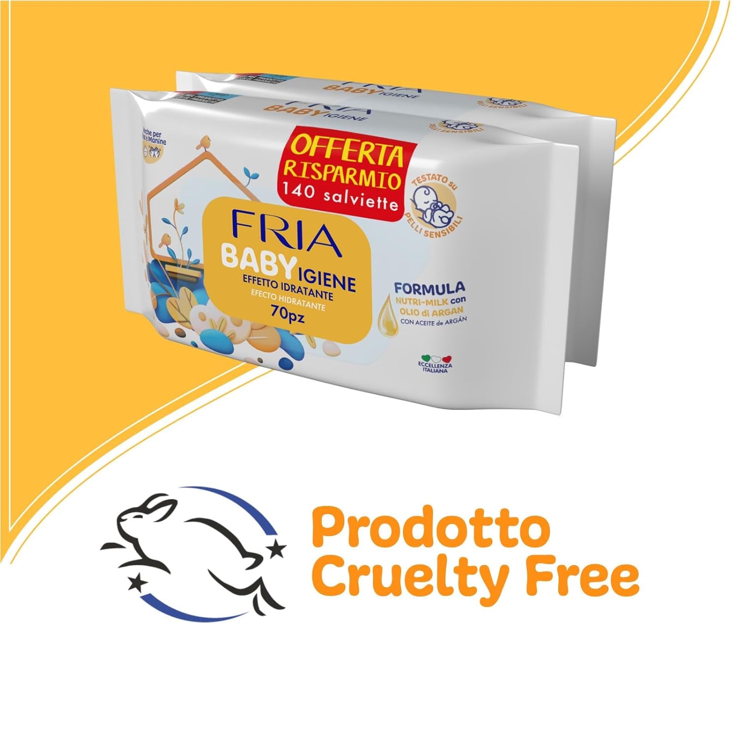 Salviette umidificate, confezione da 2 (144 salviette)