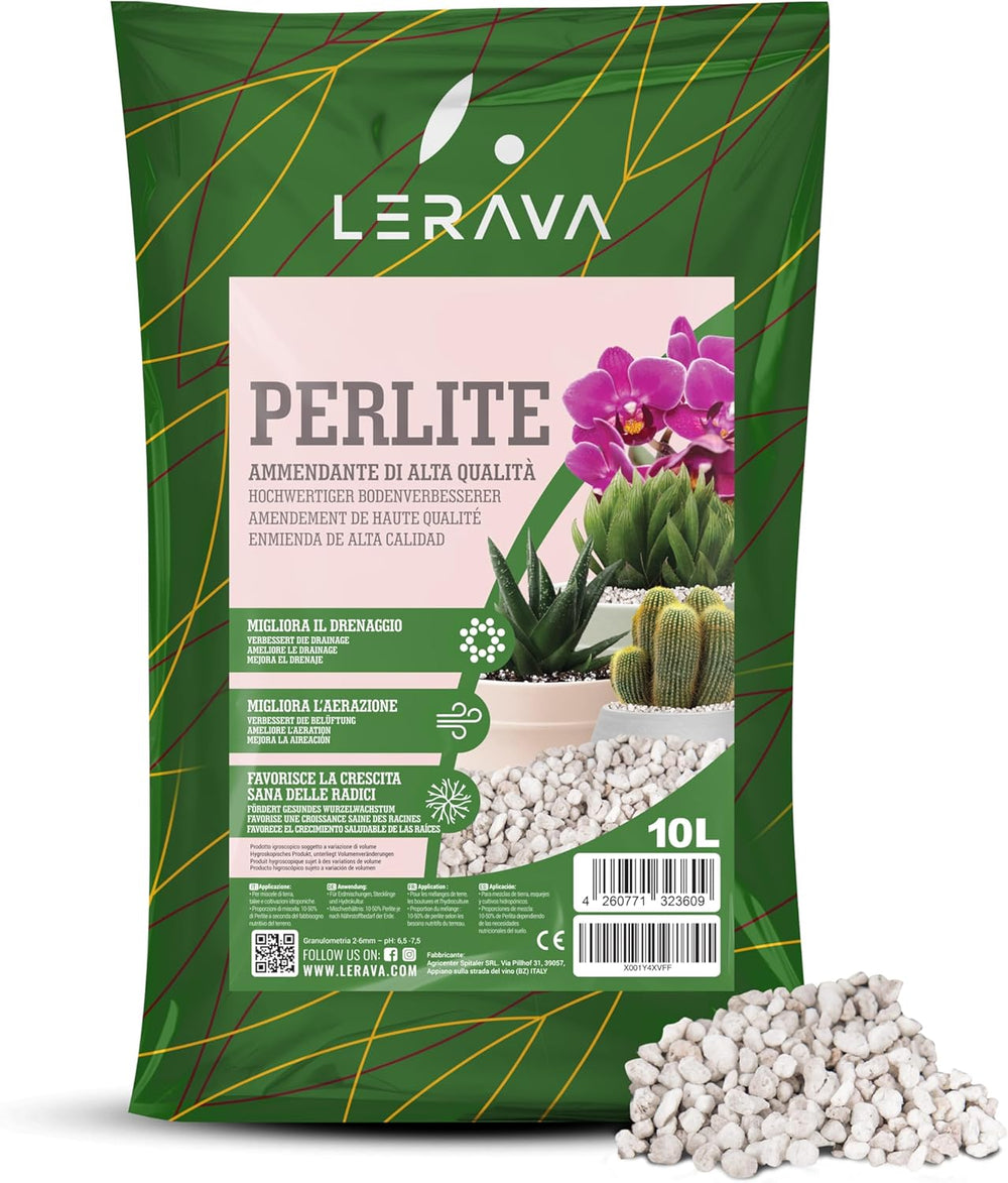 LERAVA® Perlite for Plants (5L) – Perlite a grana grossa per il miglioramento del suolo – Garantisce drenaggio e aerazione ottimali – Additivo naturale per terreno e coltura idroponica – Granuli per piante
