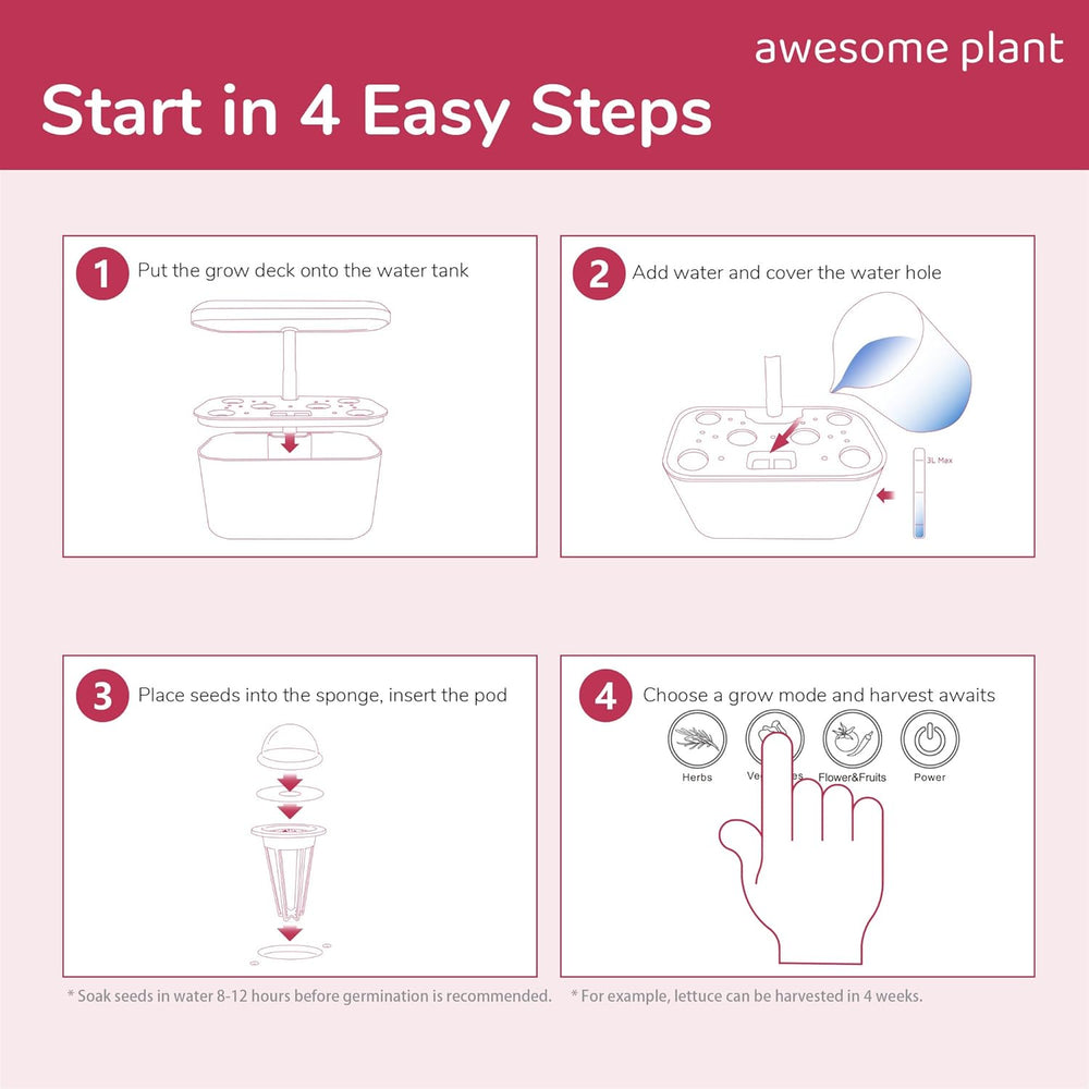 Kit sistema di coltivazione idroponica 6Pro (6 capsule), kit da giardinaggio indoor con serbatoio dell'acqua da 3 litri, 3 modalità di coltivazione e pompa silenziosa, kit per la coltivazione di erbe e insalate domestiche, altezza regolabile fino a 33,0 cm, bianco