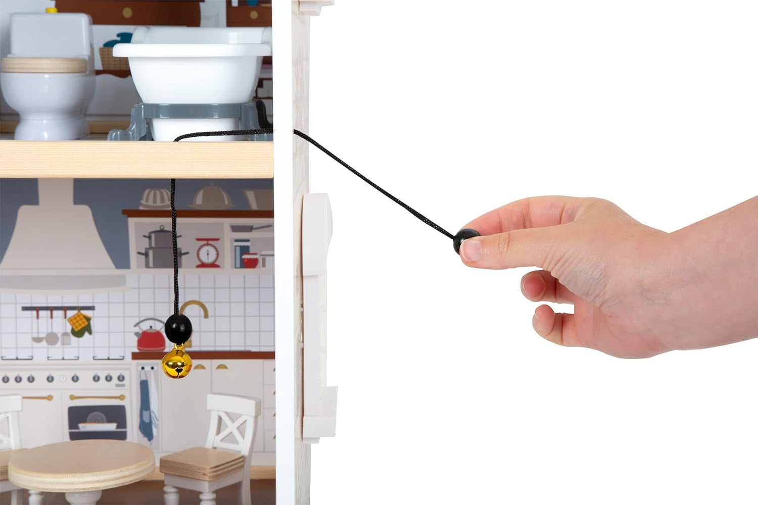 Casă de păpuși Small Foot Vilă de oraș din lemn, cu 3 etaje, față deschisă și 12 mobilier, pentru copii de la 3 ani, 11802, alb gri Casute de papusi Naty Shop