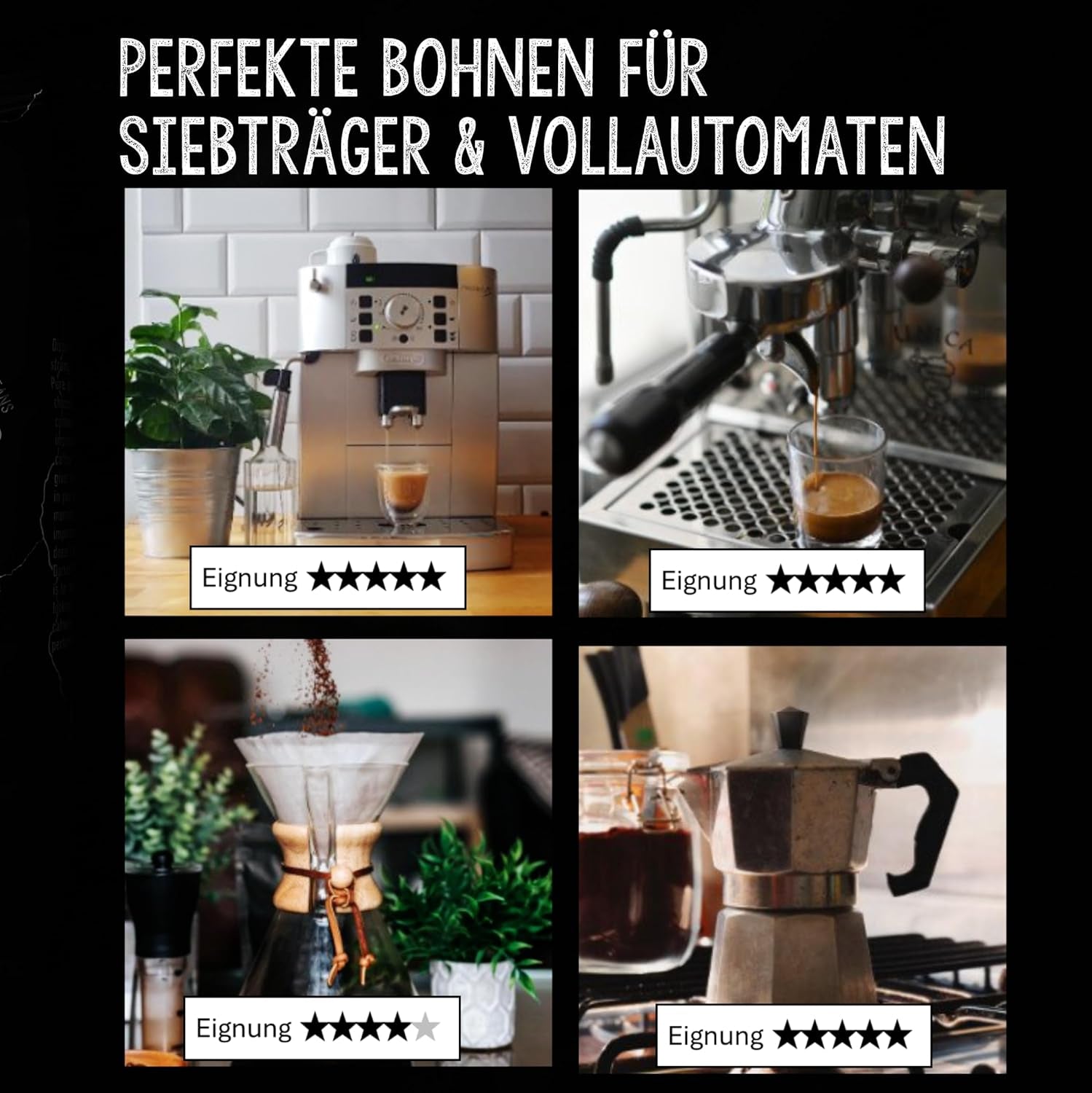 - Kaffeebohnen 2kg - Extra langsam geröstet - wenig Säure und Bitterstoffe - Barista-Qualität - Feinste Crema - Bester Espresso für Vollautomaten - 4 x 500 g
