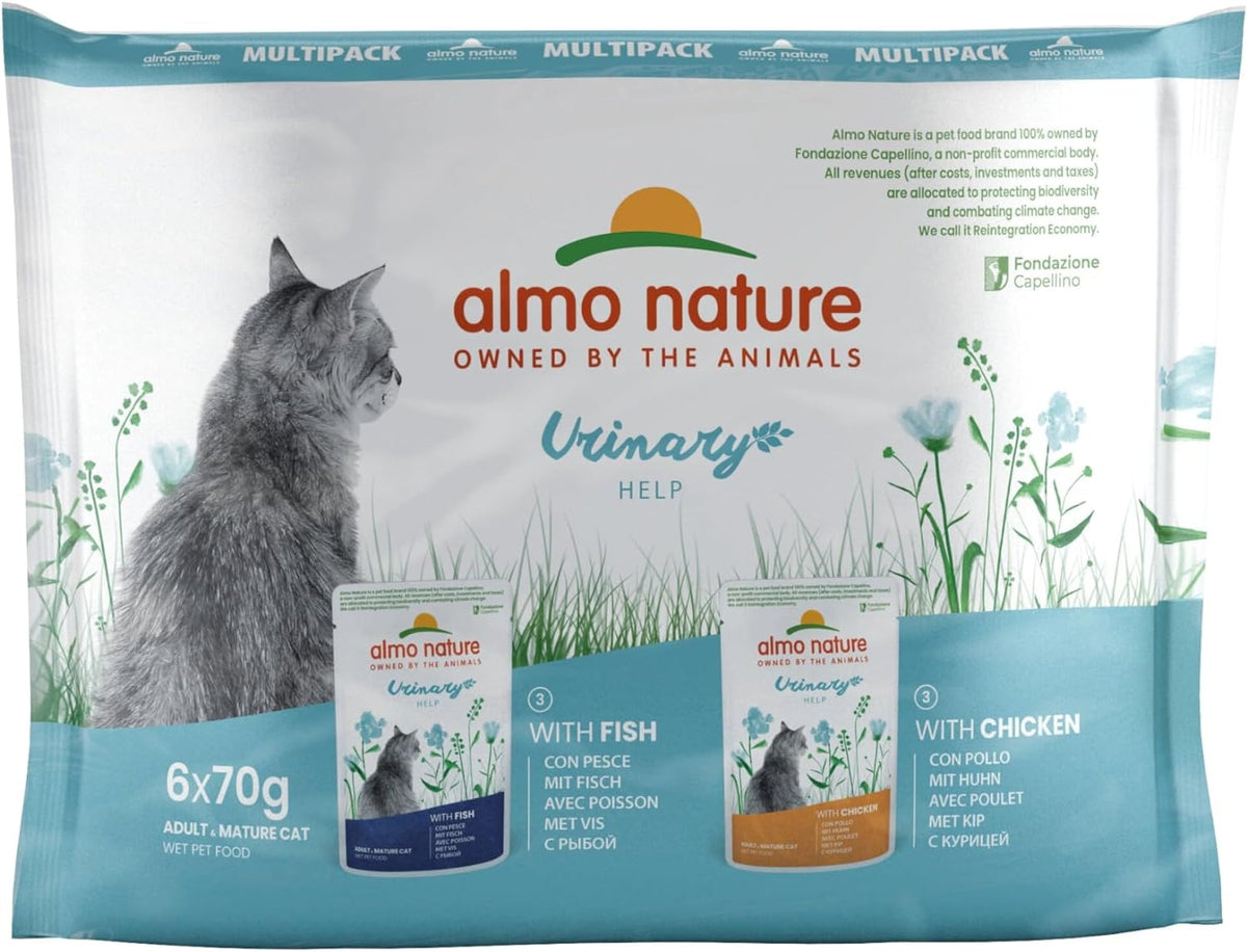 Almo Nature Functional Urinary Help - Hrană umedă pentru pisici adulte cu aromă de pește și pui - Susține sănătatea tractului urinar - 6 pliculețe a câte 70 g fiecare