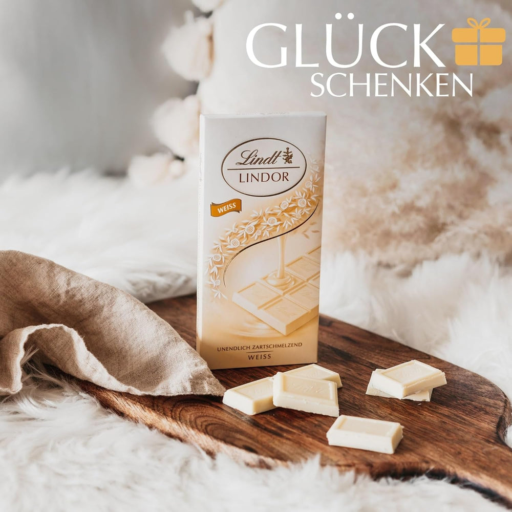 Lindt LINDOR Cioccolato bianco, tavoletta da 100 grammi Cioccolatini Naty Shop