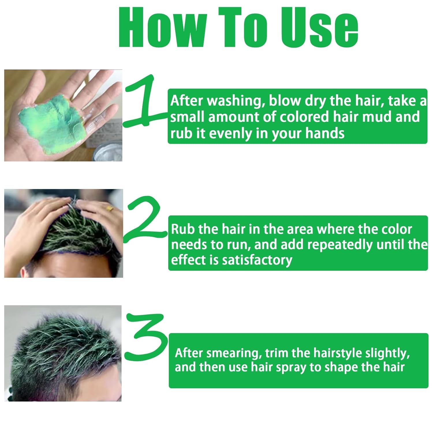 Ceară de păr temporară verde, spray de păr verde nebun temporar, noroi semipermanent lavabil, culoare de păr o singură dată, noroi de pastă de păr de styling instant, culoare naturală pentru păr pentru petreceri, activități și Halloween Vopsea pentru par Naty Shop