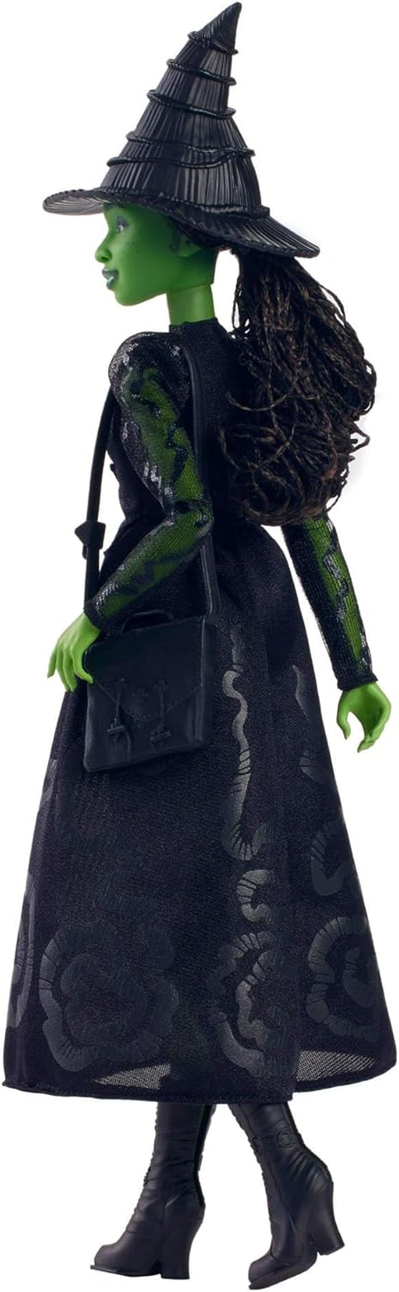 Mattel Wicked Elphaba, bambola alla moda con accessori, pelle verde, capelli intrecciati neri, varie pose possibili e abito da ballo allungabile, HXT62, [Multicolore] Naty Shop Dolls