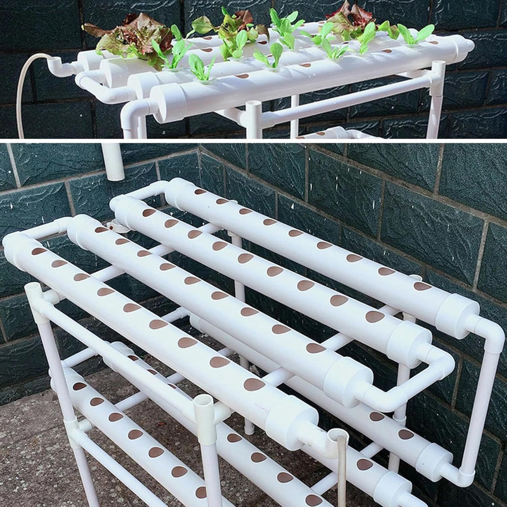 Kit di coltivazione idroponica Sistema di coltivazione idroponica in PVC 2 strati 72 fori Kit di coltivazione sistema idroponico Sistemi di coltivazione di piante fuori suolo Sistema di coltivazione idroponica fuori suolo in acqua