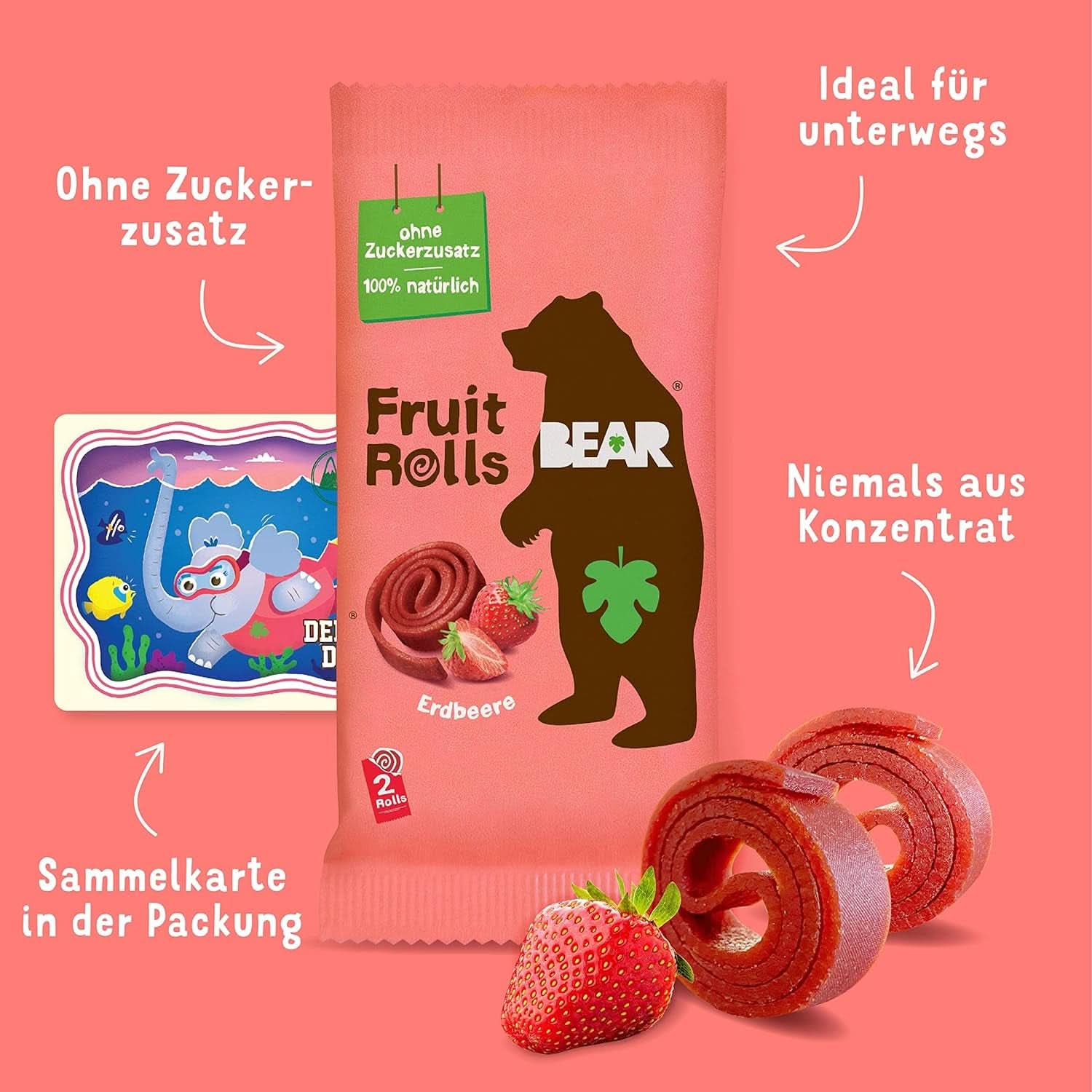 BEAR panini alla frutta con fragole, ingredienti 100% naturali, 30 x 20 grammi Prodotti disidratati Naty Shop