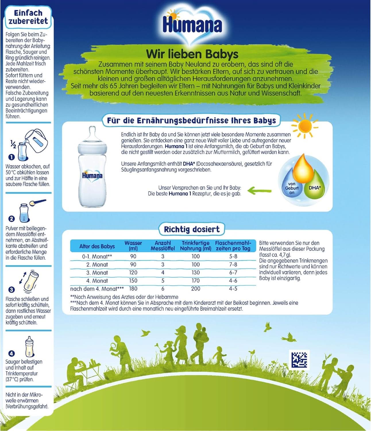 Humana Latte Iniziale 1, dalla nascita, latte in polvere per il latte infantile, in aggiunta al latte materno o come unico alimento per neonati, alimento iniziale solo con DHA e lattosio, 750 g Mamma e Bambino Naty Shop