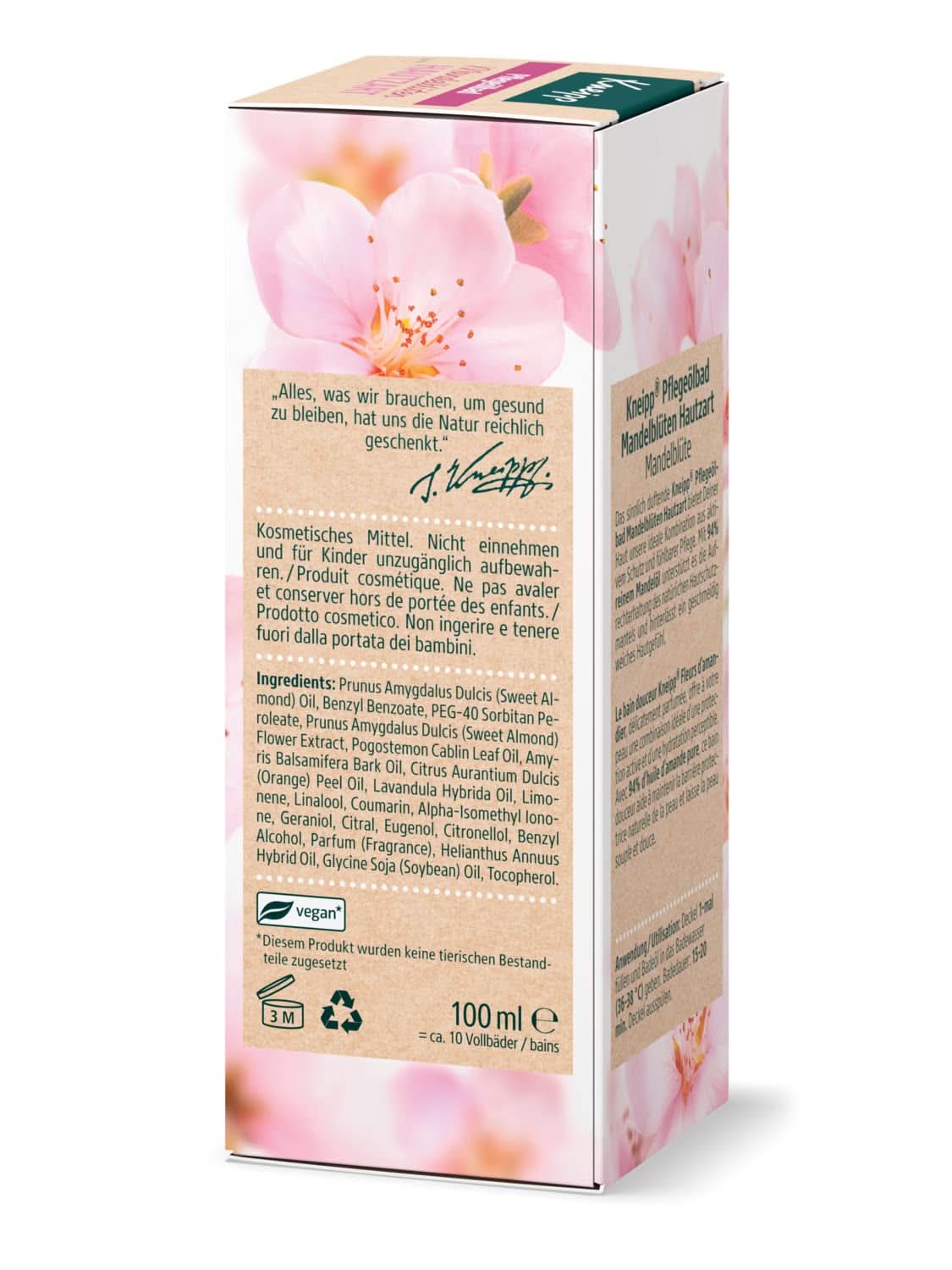 Kneipp, ulei de baie, cu 94% ulei pur de migdale, pentru piele uscată și sensibilă - 100 ml Duș și baie Naty Shop