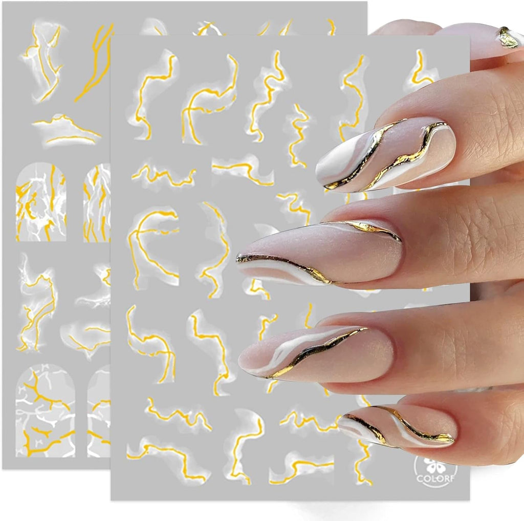 9 Blatt Nagelsticker Französischer Spitzenmarmor Nagelaufkleber Selbstklebend Weißes Gold Nail Art Sticker Dekoration Nageldesign Zubehör