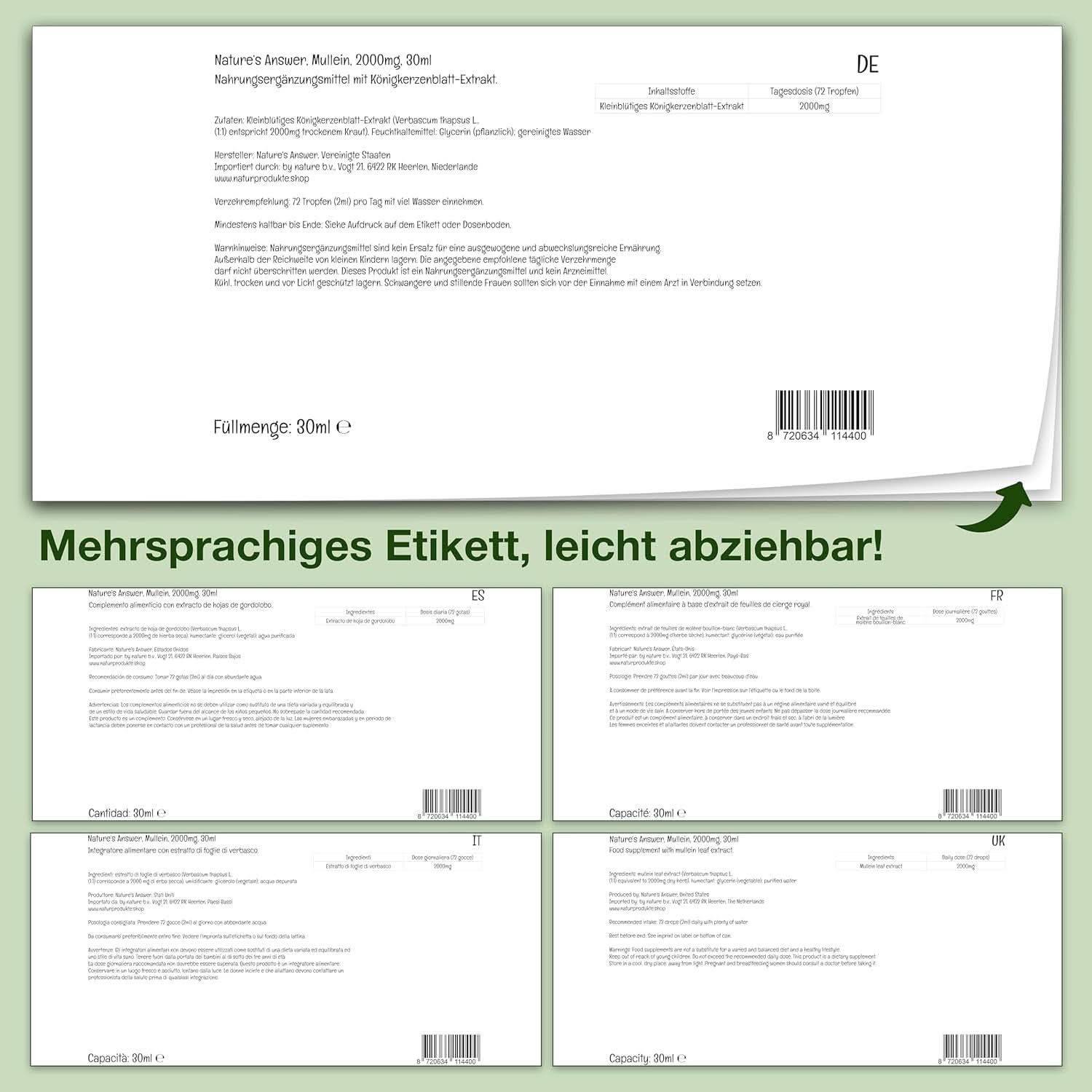 Estratto di foglie di verbasco, 30 ml, senza alcool Arome Naty Shop